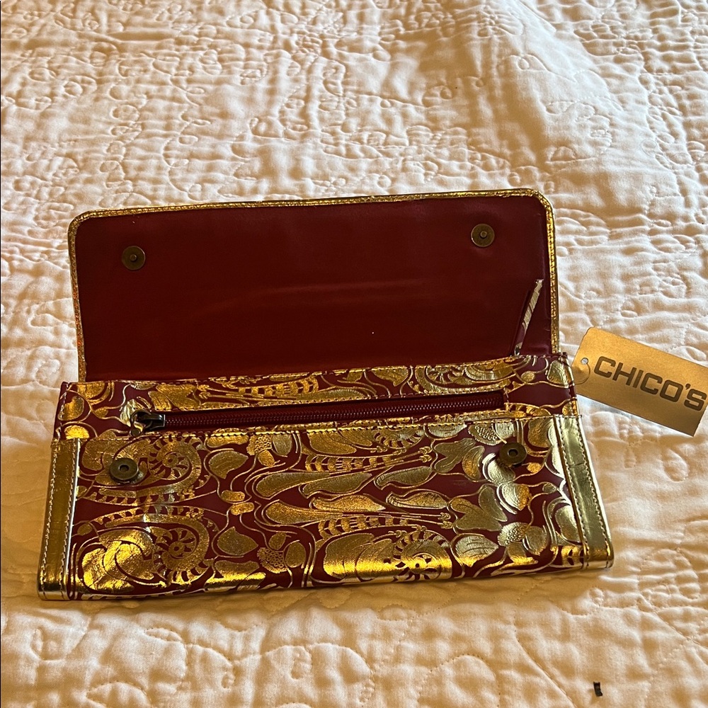 Chico's Red and Gold Patterned Wallet